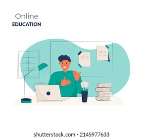 the student is studying online, studying at the university, online training