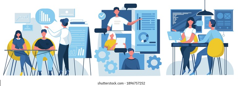 Student studying and working in office. Education composition with students studying, and relaxing. Vector illustration design
