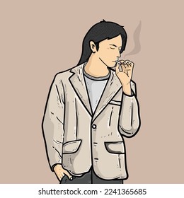 Student with suit smoking cigarrete brown Background vector modern illustration