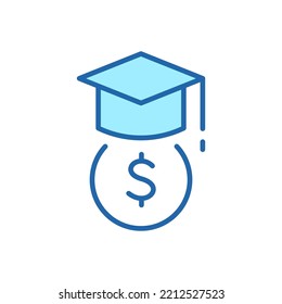 Student Support With Money. Charity And Donation Concept Icon. Affordable Education. Charitable Foundation For Education. Financial Aid For Learning. Editable Stroke. Vector Illustration.