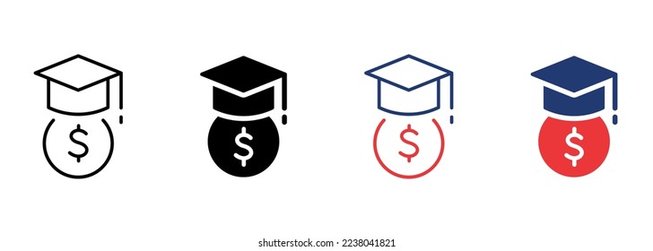 Student Support with Money. Charity and Donation Concept Icon. Affordable education. Charitable foundation for Education. Financial Aid for Learning. Editable stroke. Vector illustration.