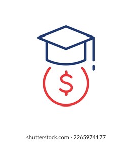 Student Support with Money. Charity and Donation Concept Icon. Affordable education. Charitable foundation for Education. Financial Aid for Learning. Editable stroke. Vector illustration.