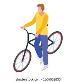 Student take bicycle icon. Isometric of student take bicycle vector icon for web design isolated on white background
