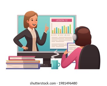 Student taking academic online courses cartoon icon vector illustration