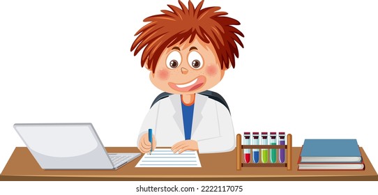 Student taking note on science experiment illustration