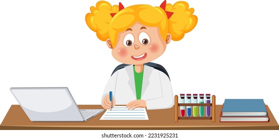 Student taking note on science experiment illustration