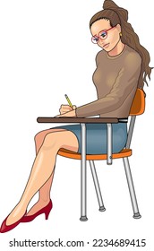 Student Taking Notes Vector Illustration