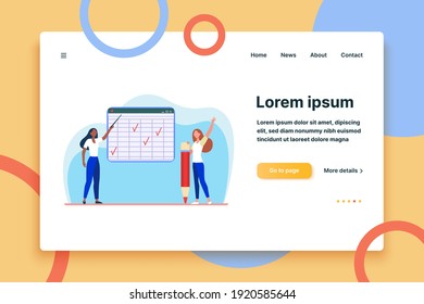 Student and teacher at class. Pointing at matrix blackboard, raising hand for answer flat vector illustration. Online course, education concept for banner, website design or landing web page