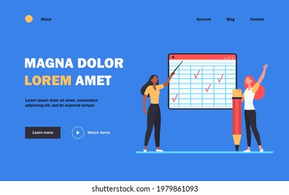 Student and teacher at class. Pointing at matrix blackboard, raising hand for answer flat vector illustration. Online course, education concept for banner, website design or landing web page