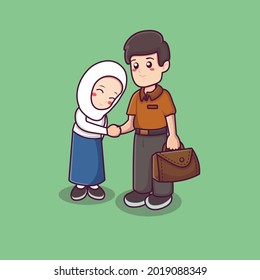 student and teacher vector. a female student who respects the teacher. a cute female schoolgirl vector. back to school background.