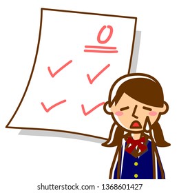 Student and test answer sheet. female student in uniform. Vector illustration.
