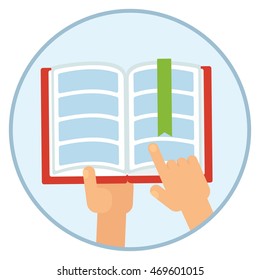 Student with the textbook in hands. Elements for sites, advertising brochures, flayers, posters and info graphics. Cartoon flat vector illustration. Objects isolated on a white background.