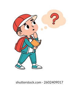 student thinking boy wearing a cap