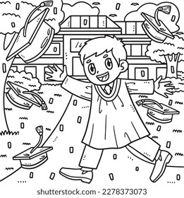 Student Throwing Graduation Cap Coloring Page 