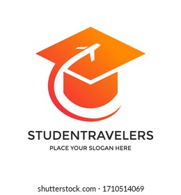 Student traveler vector logo template. This design use hat symbol. Suitable for education.