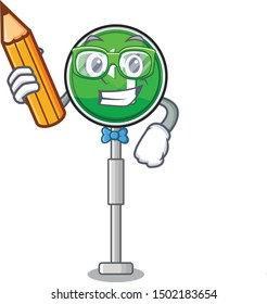 Student turn left cartoon on side mascot road