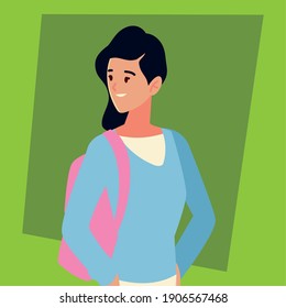 student university woman with backpack character vector illustration
