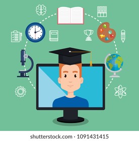 student using computer desktop electronic education