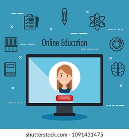 student using computer desktop electronic education