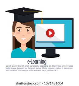 student using computer desktop electronic education