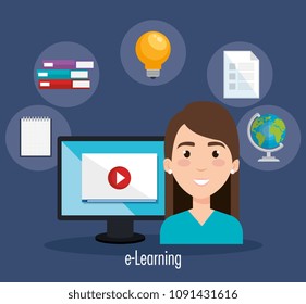 student using computer desktop electronic education