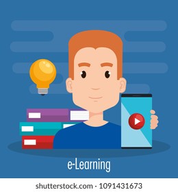 student using smartphone electronic education
