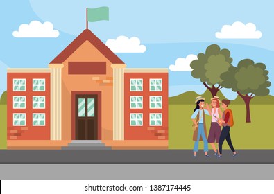 Student using smartphone on campus background