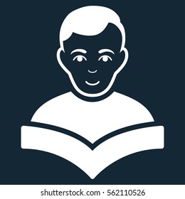 Student vector icon. Flat white symbol. Pictogram is isolated on a dark blue background. Designed for web and software interfaces.