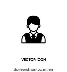 Icono del vector del alumno. Ilustración vectorial plana moderna para sitio web o aplicación móvil.Símbolo masculino o estudiante, ilustración del logo. Gráficos vectoriales perfectos para píxeles	