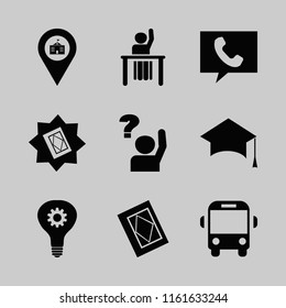 student vector icons set. with ask pupil, university location, phone and idea in set