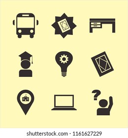 student vector icons set. with desk, holy quran, idea and laptop in set