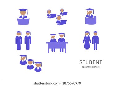 Student - vector icons set on white background. Symbol for web, infographics, print design and mobile UX UI kit. Vector illustration, EPS10.