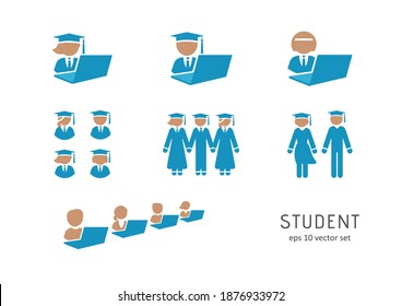 Student - vector icons set on white background. Symbol for web, infographics, print design and mobile UX UI kit. Vector illustration, EPS10.