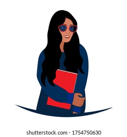 Student vector illustration. Girl holding book on a white background. Happy teenager in casual clothes. Youth lifestyle.