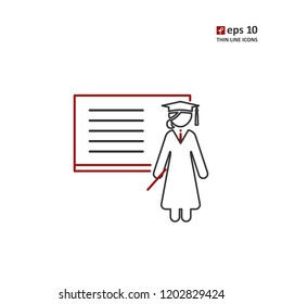 Student - vector thin line icon on white background. Symbol for web, infographics, print design and mobile UX/UI kit. Vector illustration, EPS10.