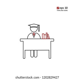 Student - vector thin line icon on white background. Symbol for web, infographics, print design and mobile UX/UI kit. Vector illustration, EPS10.