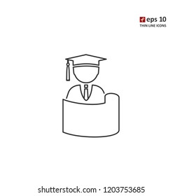 Student - vector thin line icon on white background. Symbol for web, infographics, print design and mobile UX/UI kit. Vector illustration, EPS10.