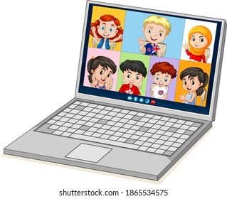 Student video chat online screen on laptop on white background illustration