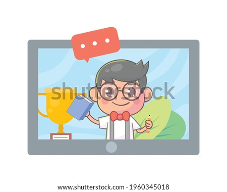 Student video chat online screen on tablet screen Premium Vector
