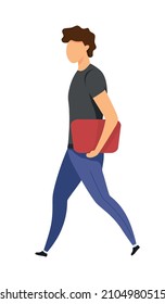 Student walking semi flat color vector character. Moving figure. Full body person on white. Going to college isolated modern cartoon style illustration for graphic design and animation