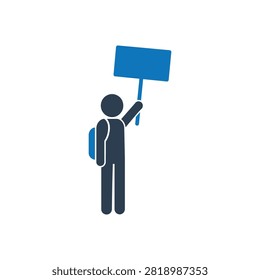 Student walking while holding a raised flag icon