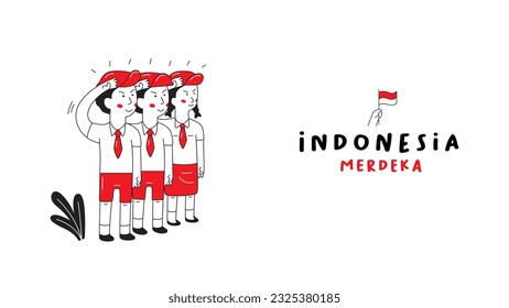 Student wear uniform at flag ceremony illustration happy for Indonesia independence day event