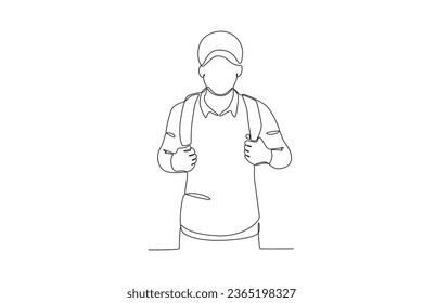 A student wearing a backpack. International students day one-line drawing