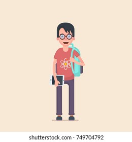 A student is wearing glasses. Vector illustration in cartoon style