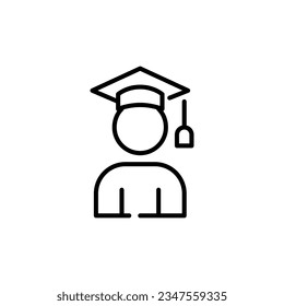 Student wearing a gown and mortar board. Graduate from university or college. Pixel perfect, editable stroke