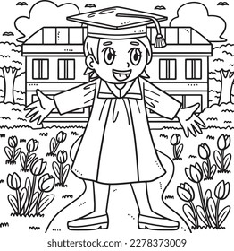 Student Wearing Graduation Toga and Cap Coloring 