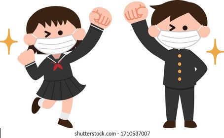 Student wearing a masked school run sailor suit