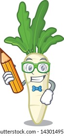 Student white radish isolated with the mascot