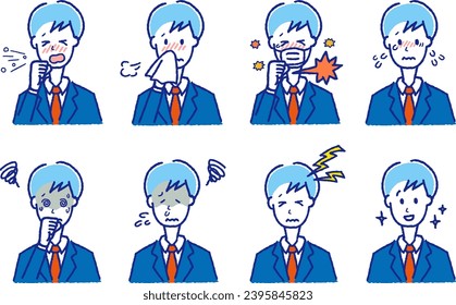 A student who caught a cold. Symptoms of unwellness such as cough and runny nose.