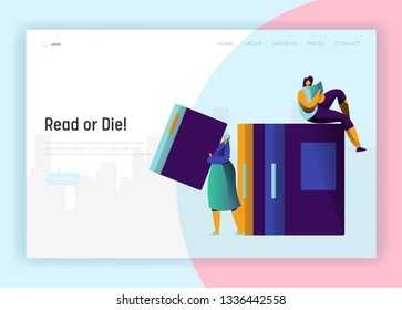 Student Woman Character Reading Book. Study Landing Page. School Educational Concept. Girl Hold Literature. University Library Concept Website or Web Page. Flat Cartoon Vector Illustration